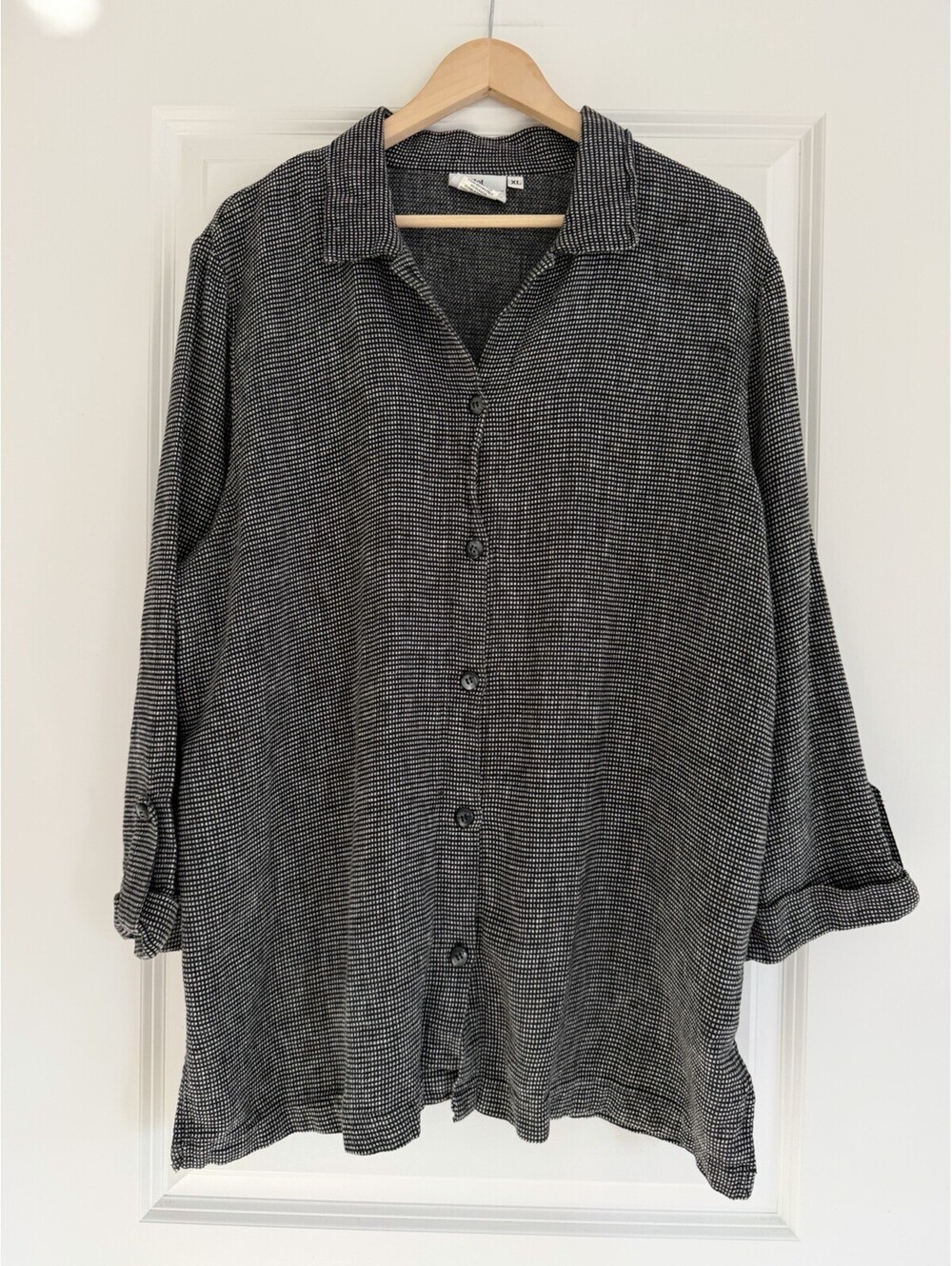 Hot Cotton by Marc Ware Vtg Linen-Cotton Shirt Black & White XL Made In USA Chic